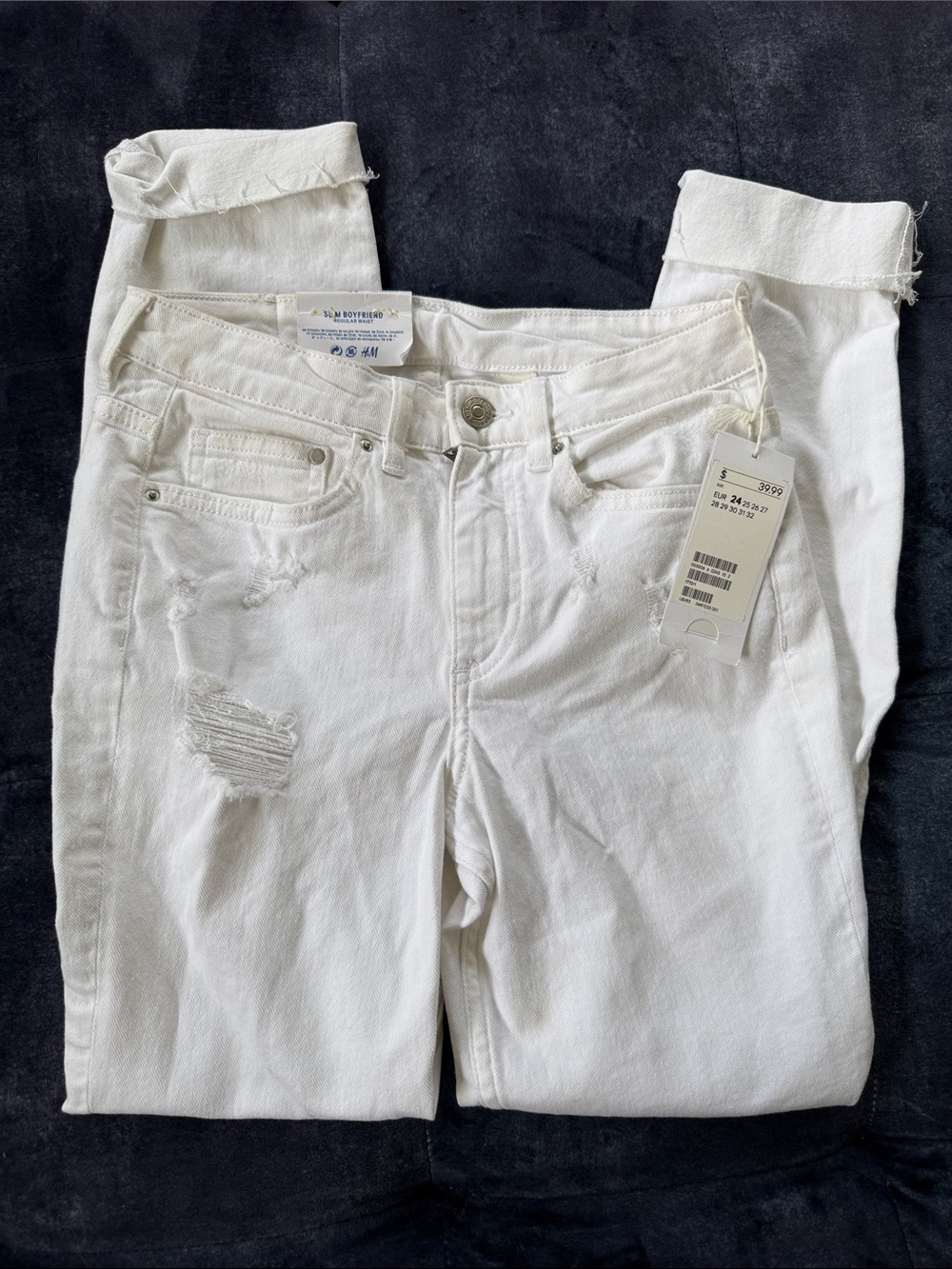 & Denim H&M White Cropped Distressed Women's Jeans